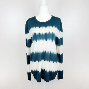 Neiman Marcus Teal and White Tie-Dye Crewneck Sweater